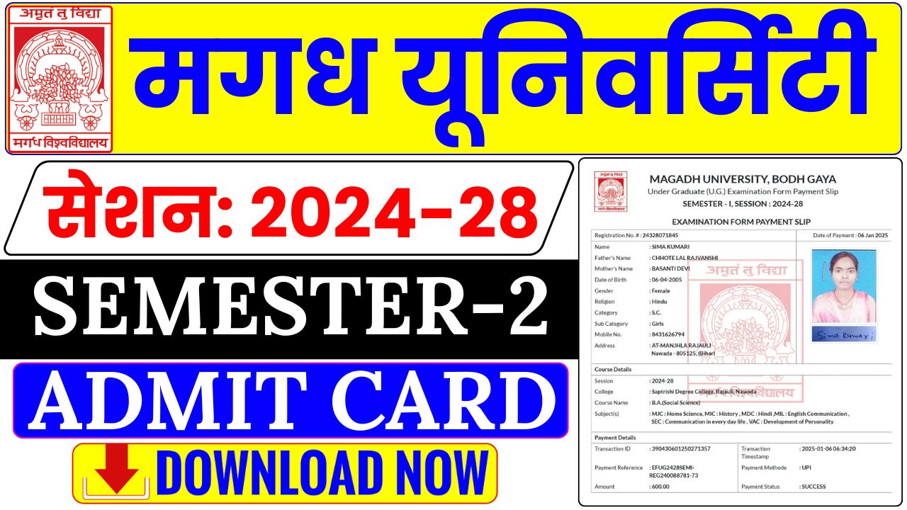 Magadh University UG 2nd Semester Admit Card 2024-28